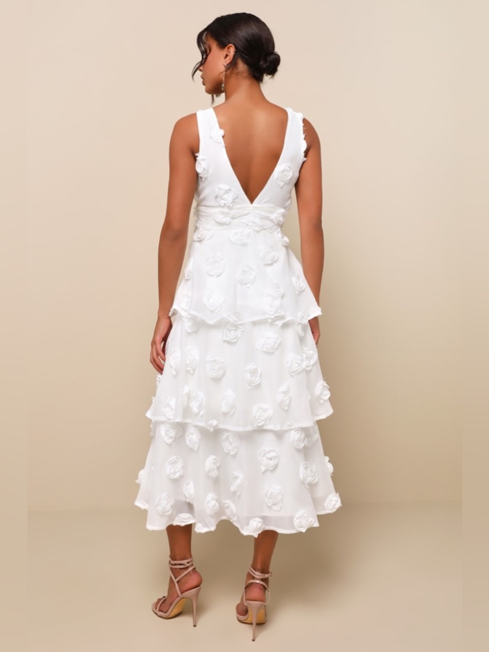 NEW LULUS WHITE ROSETTE MIDI - Picture 4 of 5